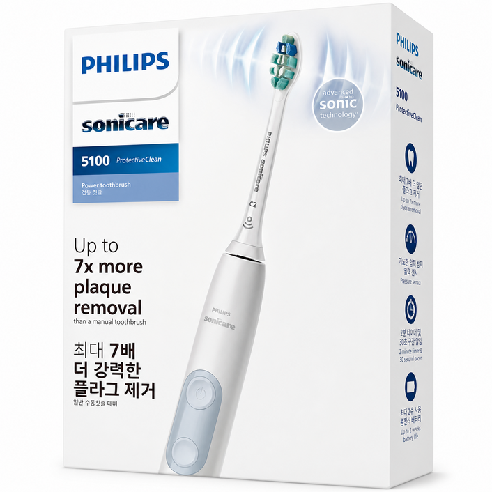굿픽샵 코스트코 필립스 소닉케어 전동칫솔 음파칫솔 7배 플라그제거 충전식고급 수세미 증정, 2개, 화이트, HX6403