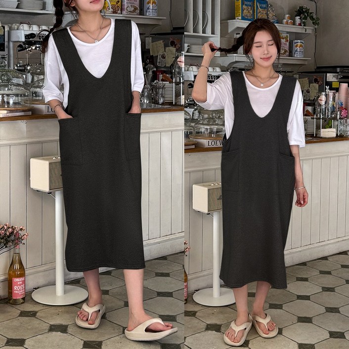 데일리앤 던트 여름 민소매 브이넥 롱 원피스 빅사이즈 편한 쭈리 나시원피스