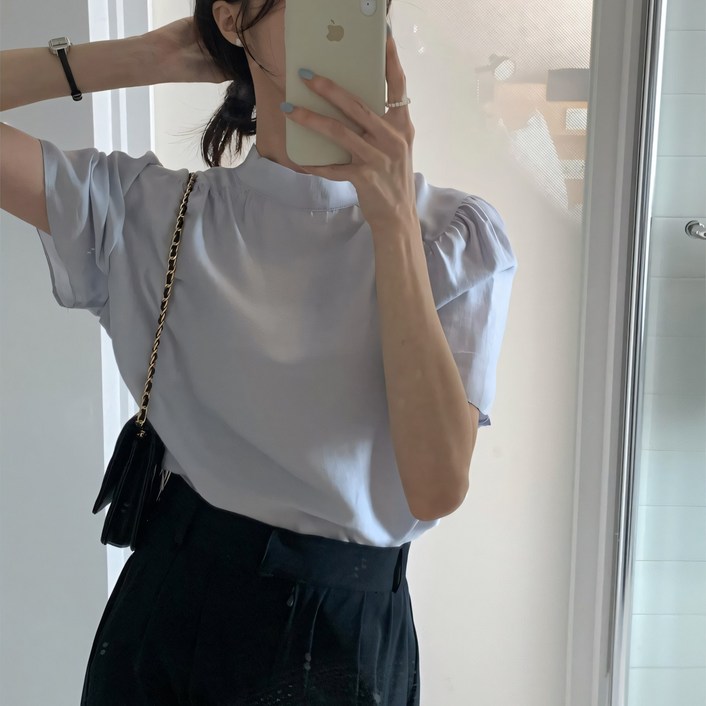 쪼예 투웨이 리본 타이 쉬폰 어깨퍼프 반팔 블라우스