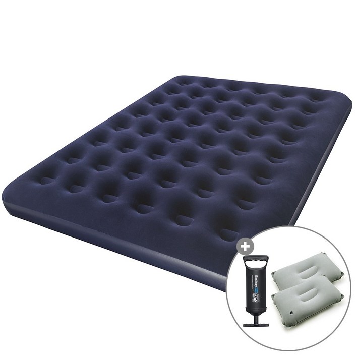 캠프빌리지 베스트웨이 에어매트베개 2개작은손펌프 세트, 블루
