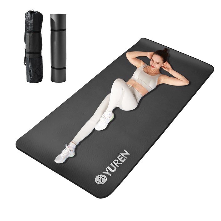 유렌 와이드 운동매트 90 x 195cm 요가매트 15mm NBR 홈트매트, 블랙, 1개