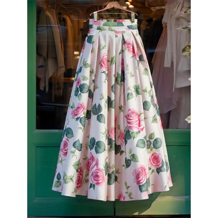 요정 장미꽃 봄바람 스커트 A 라인 치마 미디 skirt 봄 꽃 무늬 화사한 샤랄라