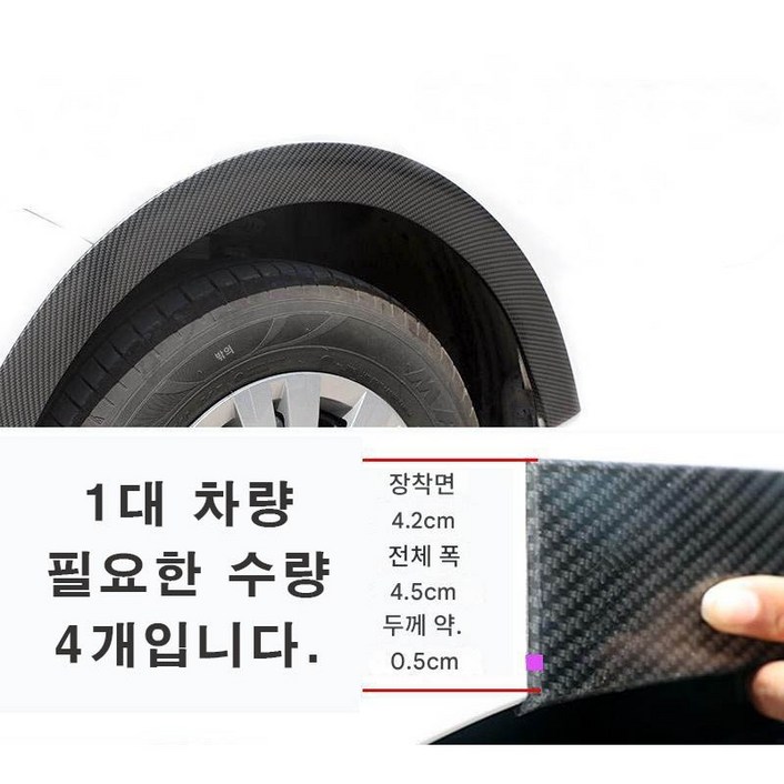자동차 휀다몰딩밴드 4.5cm 와이드 바디 휠 휀다스티커 장식 고무 가드 스크래치 충돌 방지 스트랩 4개, 4개, 빗살무늬