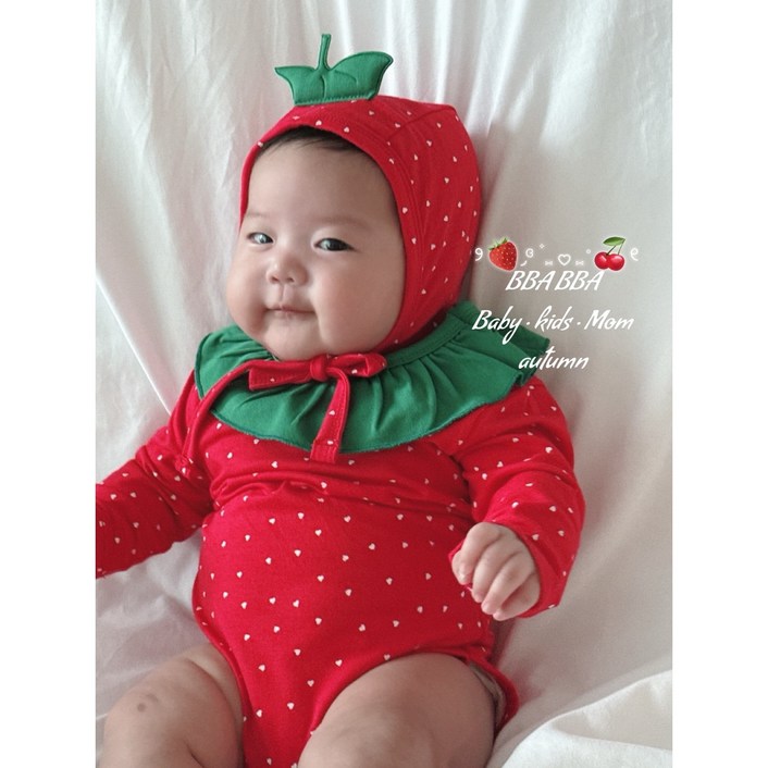 빠빠 프레즈슈트(딸기보넷세트) 100일아기촬영 선물용 돌촬영