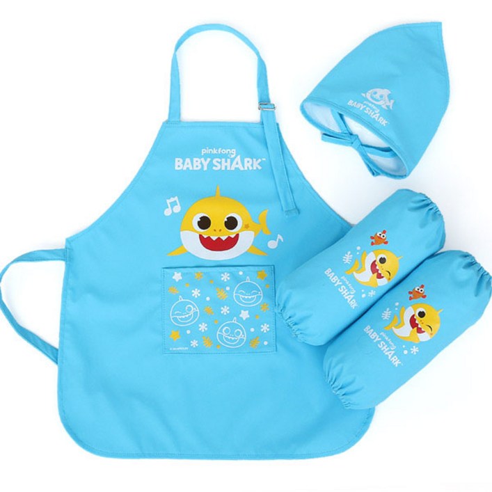 핑크퐁 아동용 방수 아기상어 뉴키즈 앞치마  팔토시 2p  두건 세트 WG2058