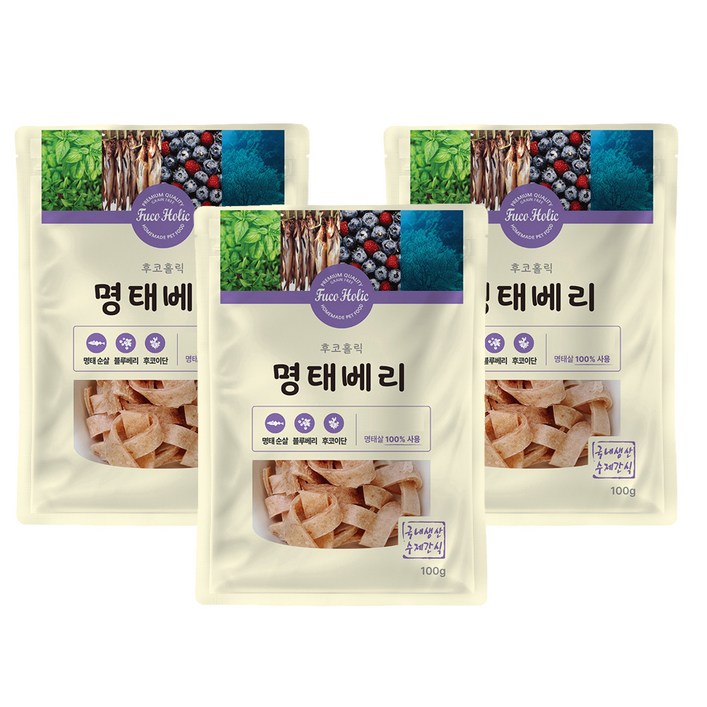 후코홀릭 강아지 건조 간식 100g, 명태 + 베리 혼합맛, 100g, 3개