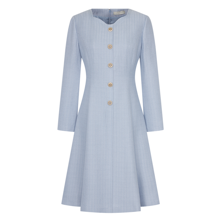 라인어디션 여성용 자수넥 쥬얼버튼 트위드 원피스