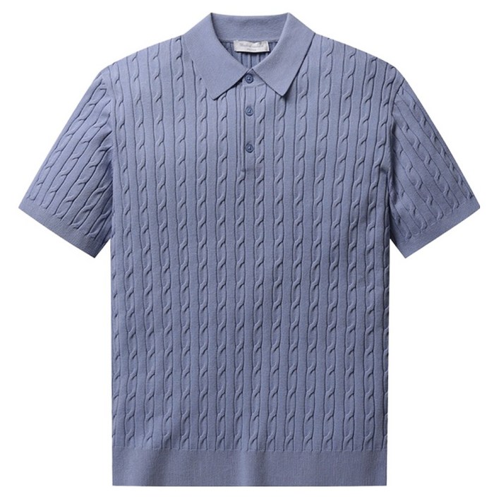 폴햄 남성용 카라넥 케이블 반팔 니트