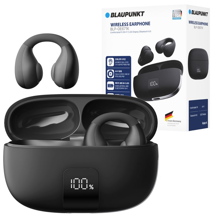 블라우풍트 오픈픽 클립 Ai ENC 이어커프 오픈형 블루투스 이어폰, BLPOE671, 블랙