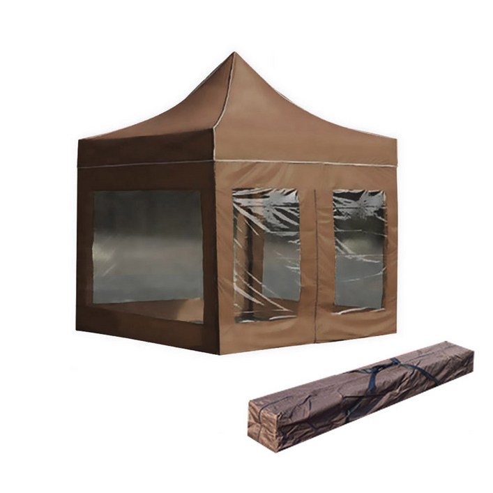 윈에어 캐노피천막 방수지붕  프레임  투명일반형 바람막이  천막가방 ABDE세트, 브라운