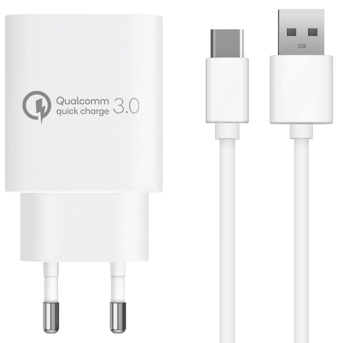 홈플래닛 퀄컴 공식인증 QC 3.0 18W 고속충전기 C타입 케이블 1.2m 세트, 화이트, 1세트