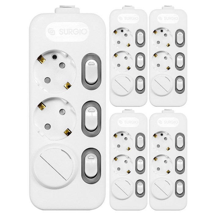 써지오 개별 멀티탭 3구 DH-2039-RT + 안전커버 랜덤발송 1p, 1.5m, 혼합색상, 5개