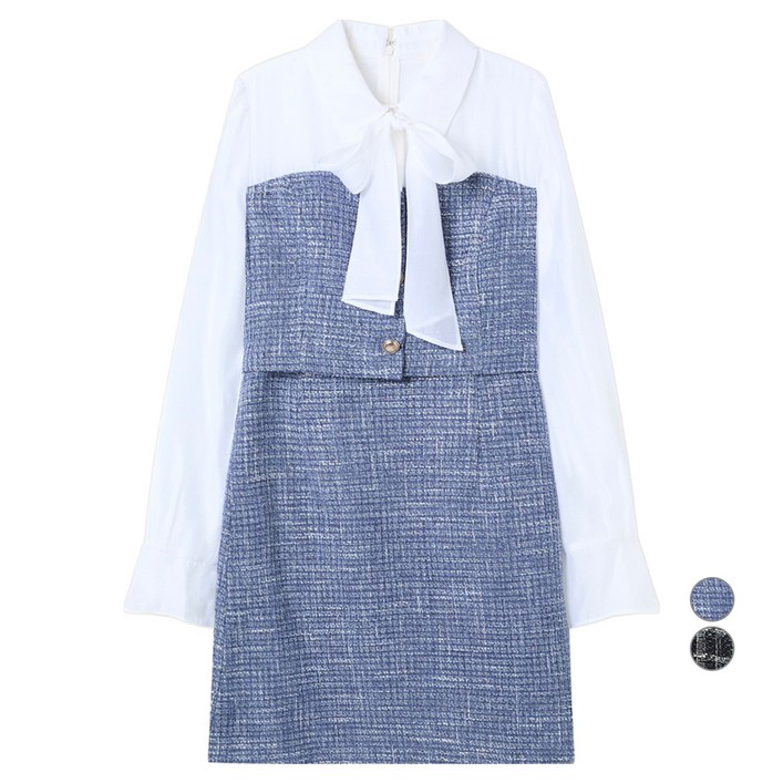 로엠 여성용 우븐매칭 트위드 미니 원피스