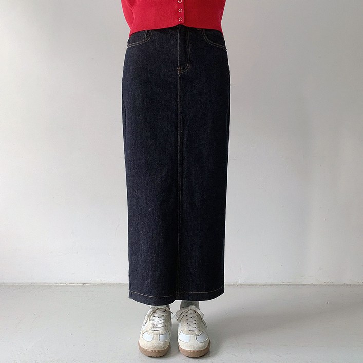 플랜데이 여성용 숏 미디움 논페이드 스판 생지 데님롱스커트