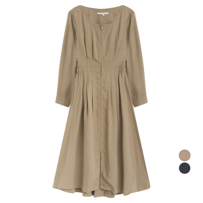 온앤온 여성용 스퀘어넥 허리밴딩 집업 원피스