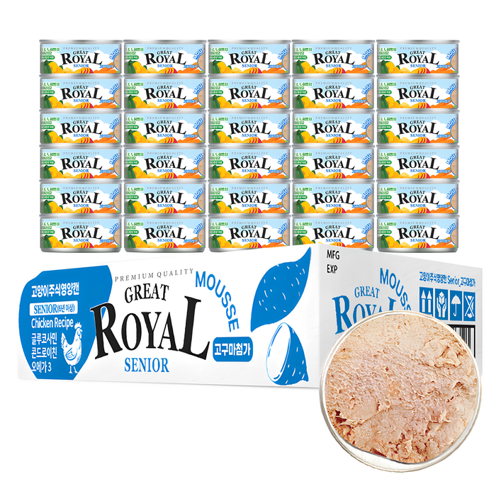 펫스토리로얄 프리미엄 시니어 고양이 그레이트 고구마 무스 주식캔, 닭, 60g, 60개