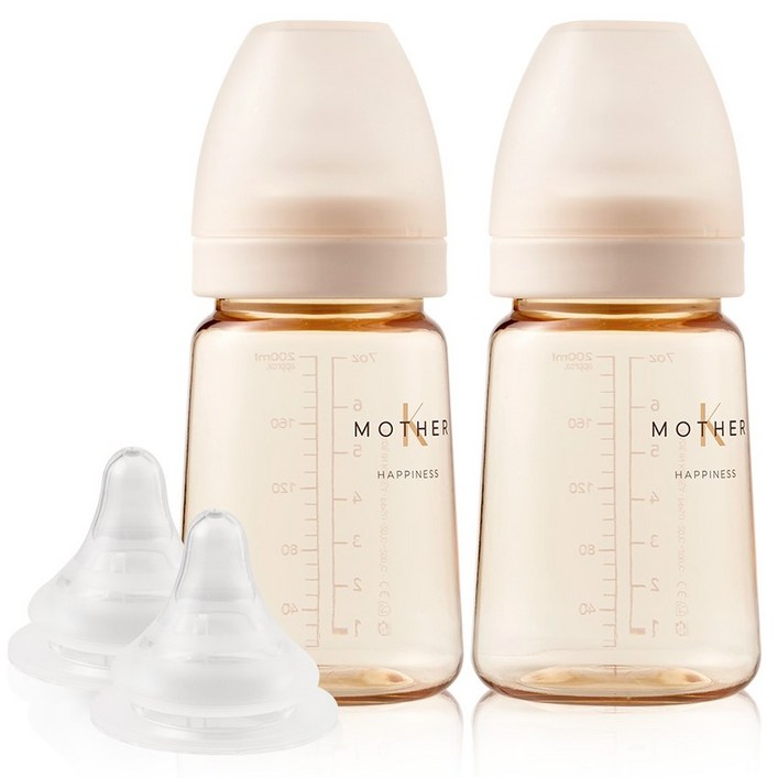 마더케이 베이직 PPSU 젖병 180ml 트윈팩  젖꼭지 2p 세트, 크림, 180ml, 2개