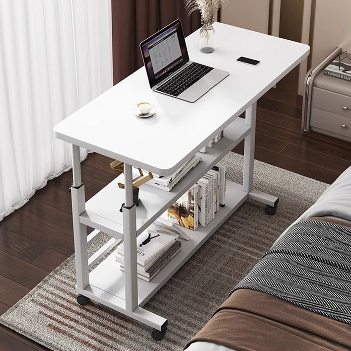 오브민 높이조절 이동식 3단 수납선반 사이드노트북 테이블, 화이트