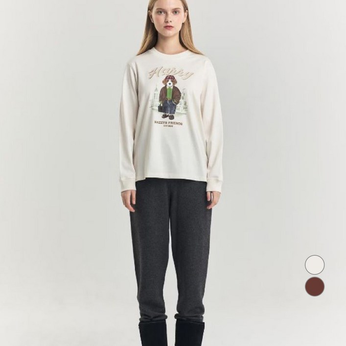 헤지스 여성용 프린트배색 면 긴팔 티셔츠 HSTS4D908