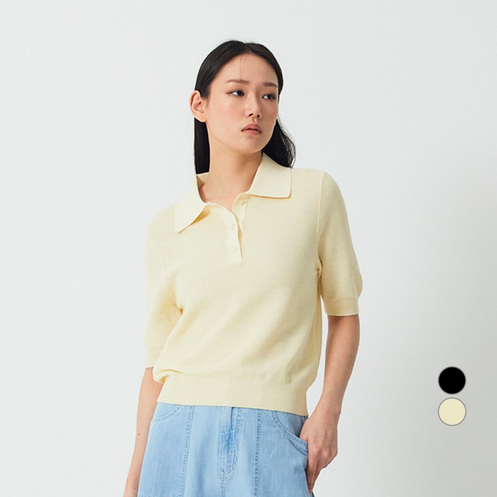 JAJU 여성용 코튼 카라 반팔 니트