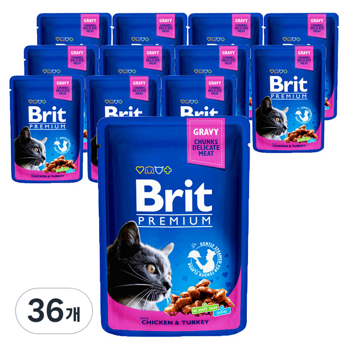 브리트 고양이 프리미엄 주식파우치 연어  송어, 닭, 100g, 36개