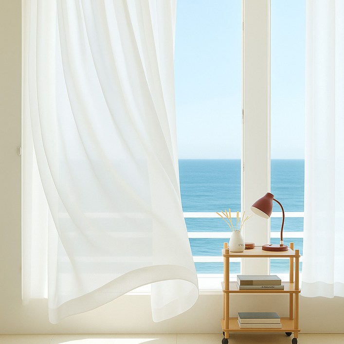 데시뉴 베이직 쉬폰커튼 아일렛형  커튼끈 세트