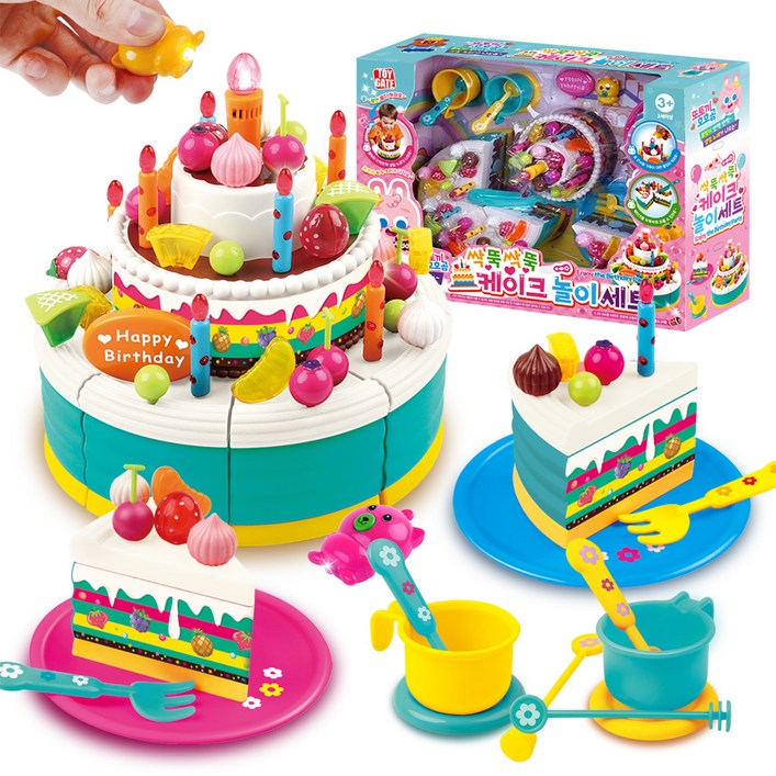 토이게이트 불빛 과 생일노래가 나오는 싹뚝 케이크 놀이세트, 랜덤발송곰돌이 센서 리모컨, 1세트