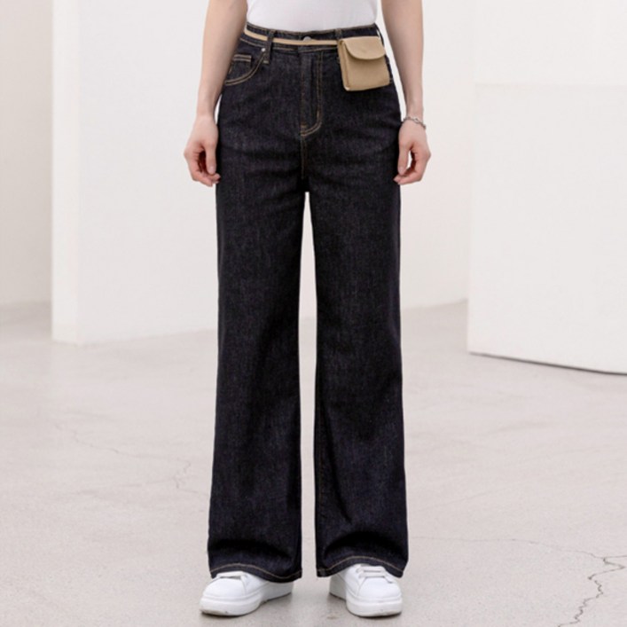 시크폭스 여성용 이첼 논페이드 스판 와이드 데님팬츠