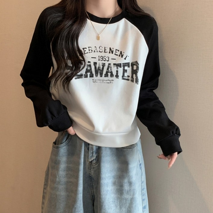 리치언니 여성용 카운티 배색 나그랑 세미크롭 맨투맨