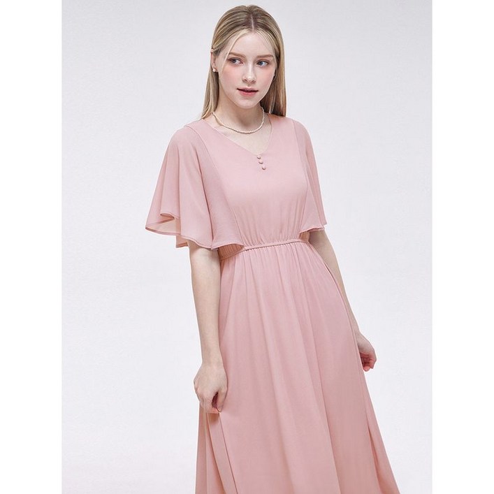 포커스 V넥 날개 소매 쉬폰 원피스 VF5M1OP3261