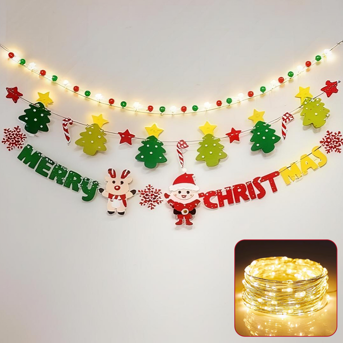 YGGDRAVA 크리스마스 장식 소품 홈파티 산타 펠트가랜드 줄전구 포함, 1세트, C 스타일