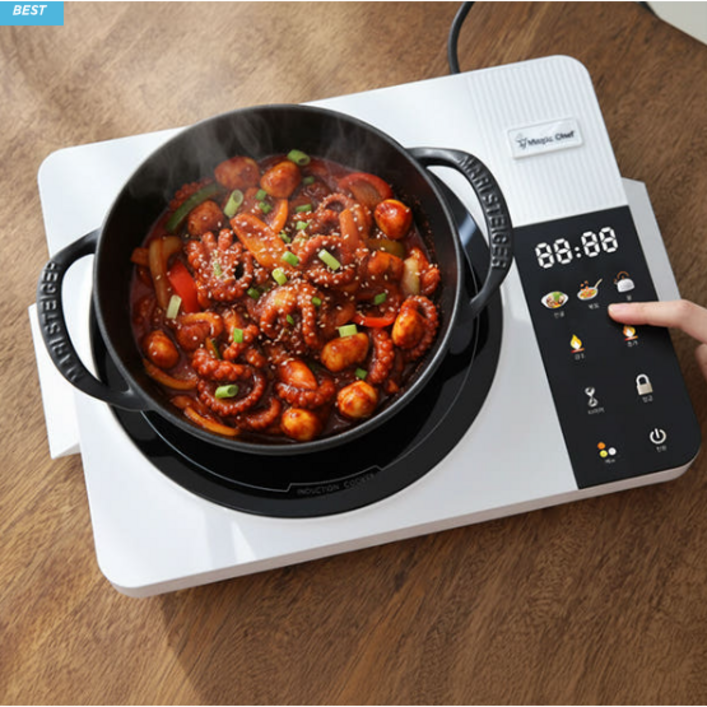 NEW 매직쉐프 1구 인덕션 식탁용 휴대용 미니 전기레인지 전기렌지 전기 10단 초고화력 안전장치