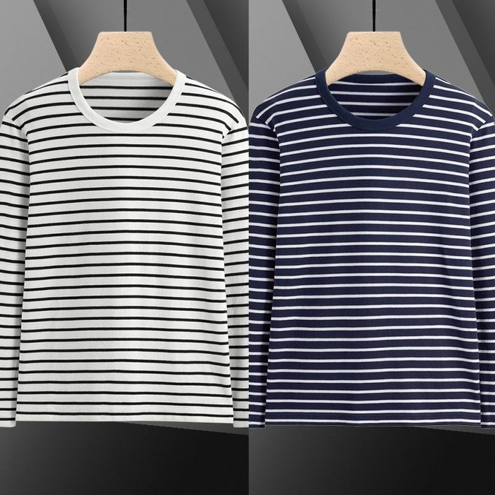 11 남성 스트라이프 긴팔 티셔츠 봄가을 패션 코디 긴팔티 겨울 라운드넥 캐주얼 상의 WMY