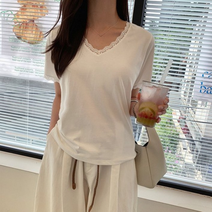 미아마스빈 루쉬 레이스 반팔 티셔츠 301323