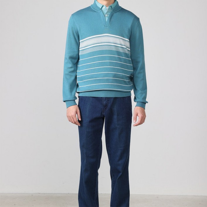 신상 런던포그 블루 스트라이프 레이어드 니트 LPRNA402 62