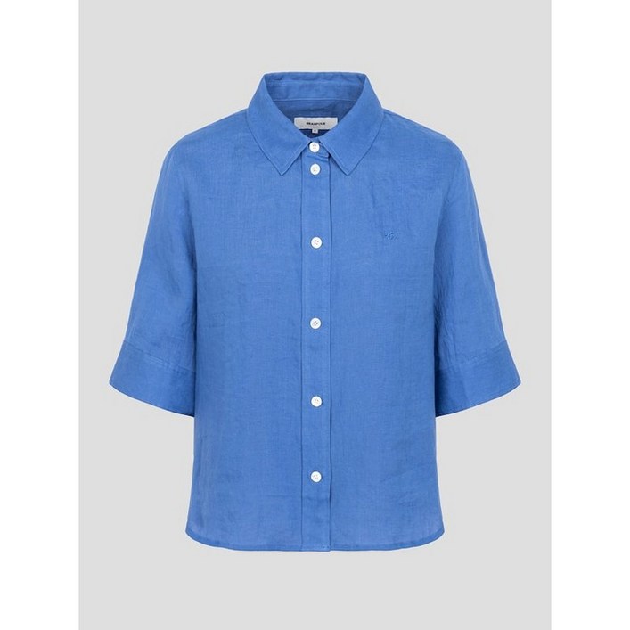 정품 빈폴 여성여름셔츠 BEANPOLE 리넨 반소매 셔츠  블루 여름남방