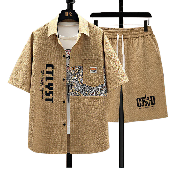 셀럽당 셔츠 남자 세트 여름 반팔 반바지 캐주얼 트레이닝 투피스