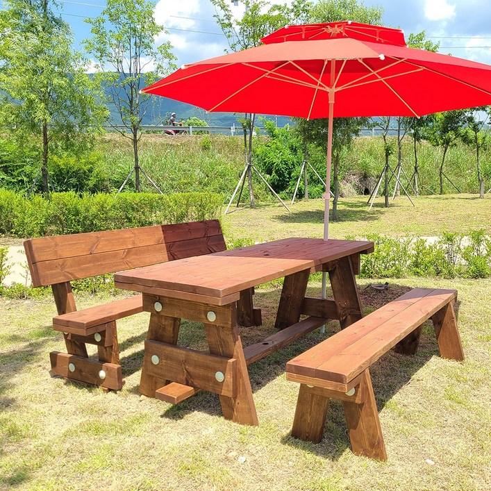 올리브가구 등평 분리형 야외원목테이블 카페테이블 피크닉테이블 탁자 야외평상 바베큐그릴 파라솔