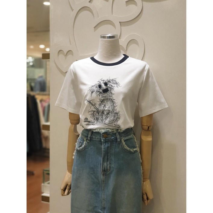 샤틴 패턴 라운드 반팔 티셔츠