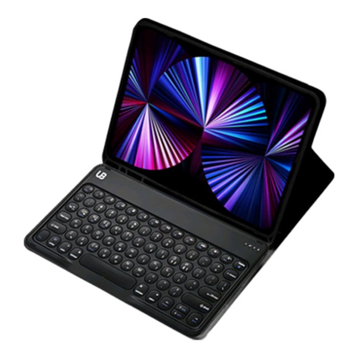 UB 갤럭시탭 펜슬수납 다이어리 케이스 블루투스 동글 키보드 세트, 블랙