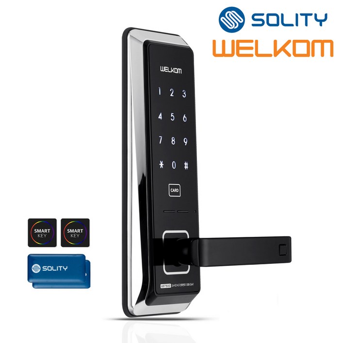 전국설치 솔리티 웰콤 무타공도어록 WST500 카드키4개번호키 0초즉시잠금 내부이중잠금 허수기능 음량조절무음가능 전기충격무력화 마스터번호카드기능 현관문 디지털도어락, 웰콤 WST500 전국설치B지역, 방문설치