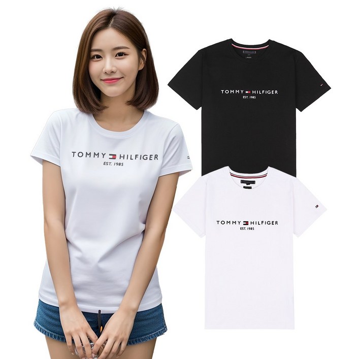 타미힐피거 남녀공용 자수로고 반팔티셔츠