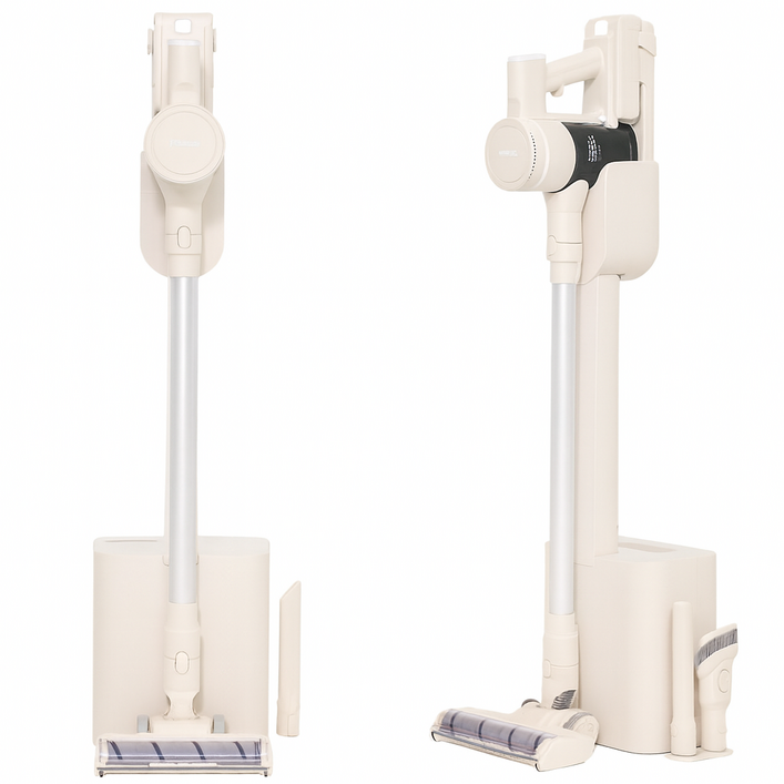 프레미디 무브에어 BLDC 자동먼지 비움 무선 가벼운 진공 청소기, 오트밀 화이트