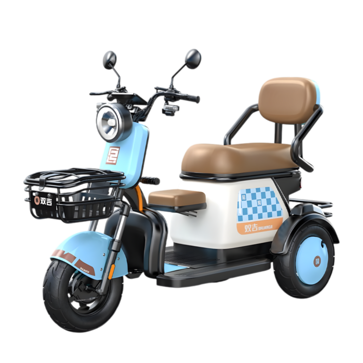 출퇴근 전기 스쿠터 3인승 리튬배터리 배달 오토바이 스쿠터 세발 전동차 3륜 바이크, 블루, 600W 48V 20A45km