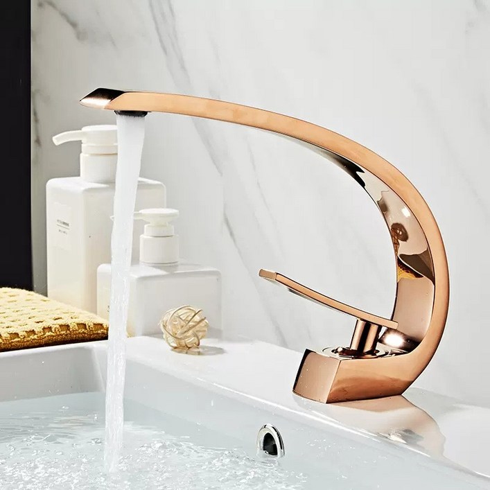 홍시로직 세면대수전 씽크대수전 무광 황동 수도꼭지 욕실 매립형 세면기 교체용 홈디자인, 1개