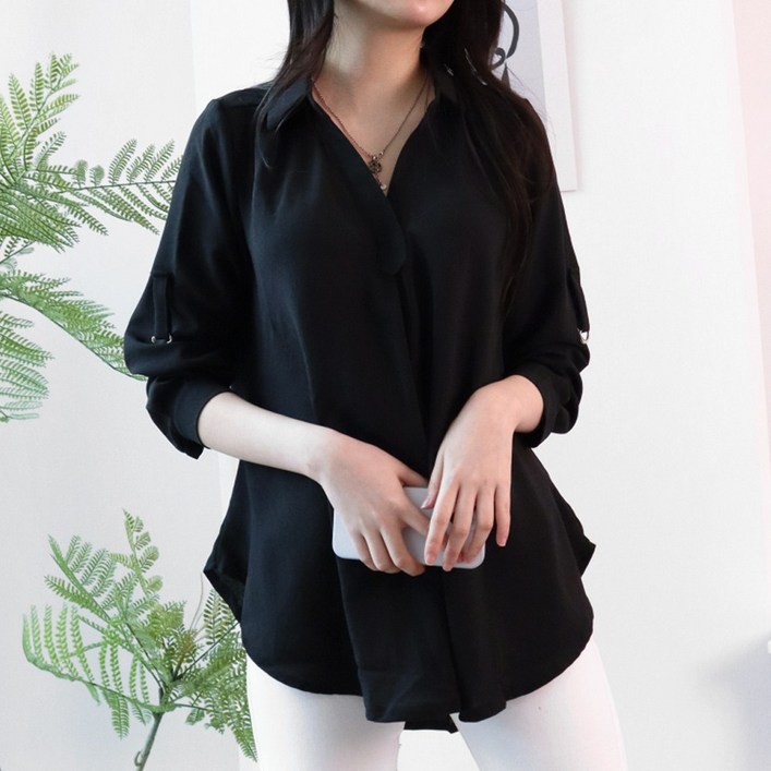 메리앤유 와이넥카라 롤업소매 캐쥬얼남방 블라우스