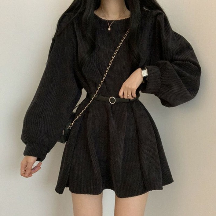 페이준 여성 봄 가을 퍼프 소매 원피스 긴팔 힙업 A라인 스커트 LN278