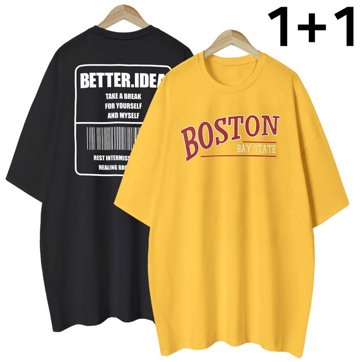 엠제이스타 11 여성 BAY STATE 아이디어 여름 반팔 루즈핏 롱 레터링 티셔츠 2P
