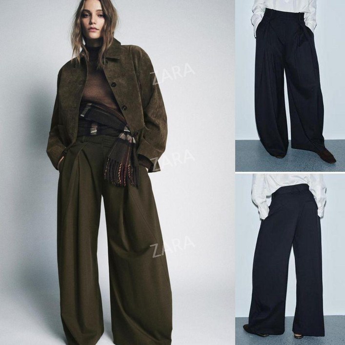 자라 겨울 신상 플리츠 트립 스트랩  팬츠 바지 2025