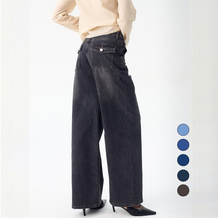 엘블로썸 여성 [숏,기본,롱] 스판 와이드 히든밴드 백포켓 청바지